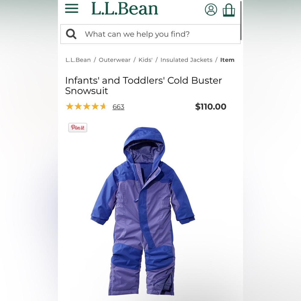 L.L. Bean Cold Buster Infant Snowsuit in Blue and Purple perfect for winter